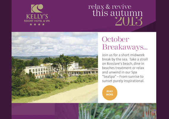Email newsletter for Kellys Hotels, Rosslare Co. Wexford